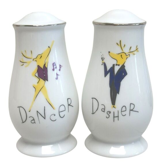 Pottery Barn Santa's Reindeer "Dancer and Dasher" Salt & Pepper Shakers -Retired - Picture 1 of 6